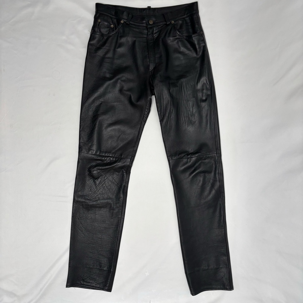 80s Mens Black Leather Pants Made In Italy 52 Euro, XL 34 x 36 US Gargiulo Pelle